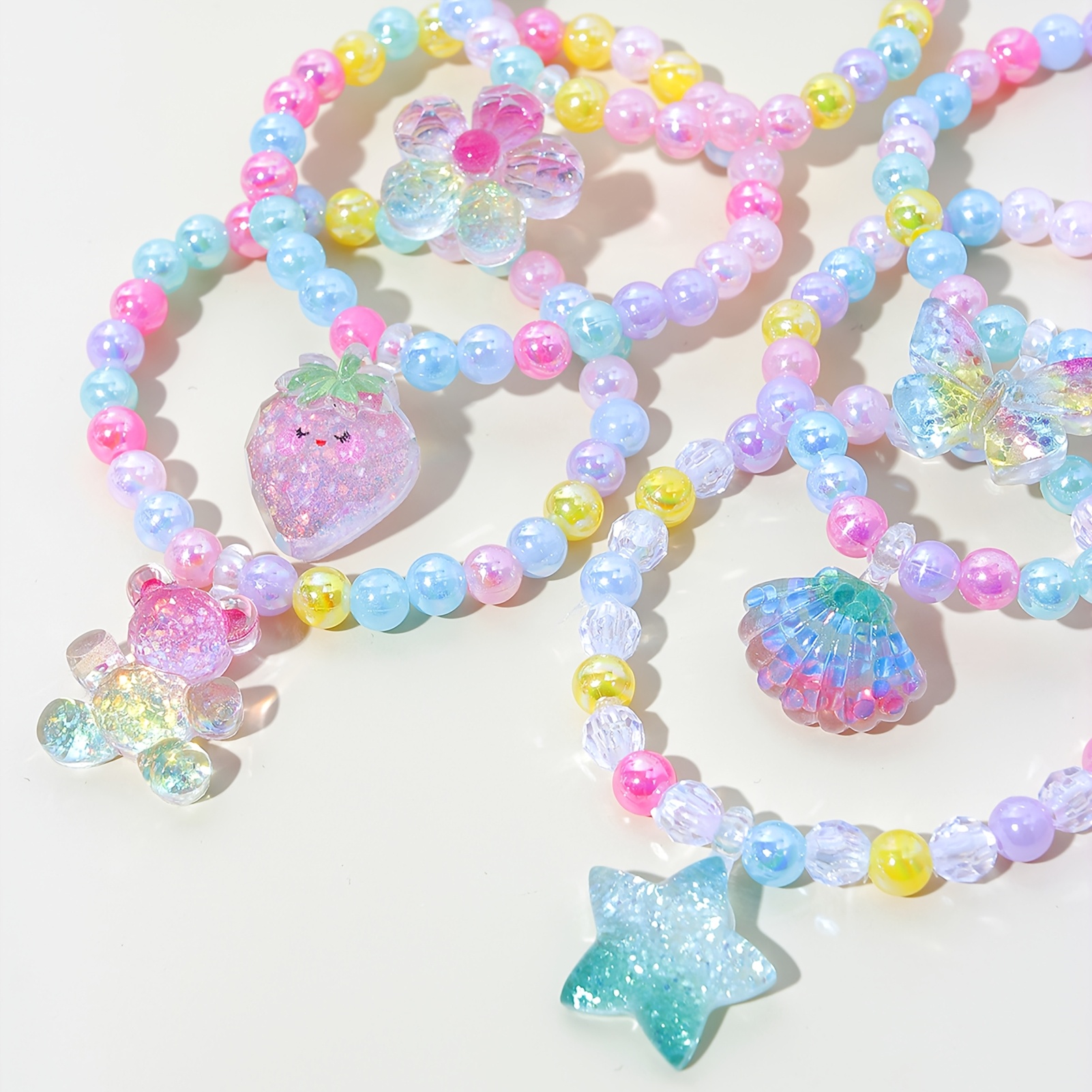 6pcs Multi-color Bead Bracelet Set with Cute Pendants for Girls